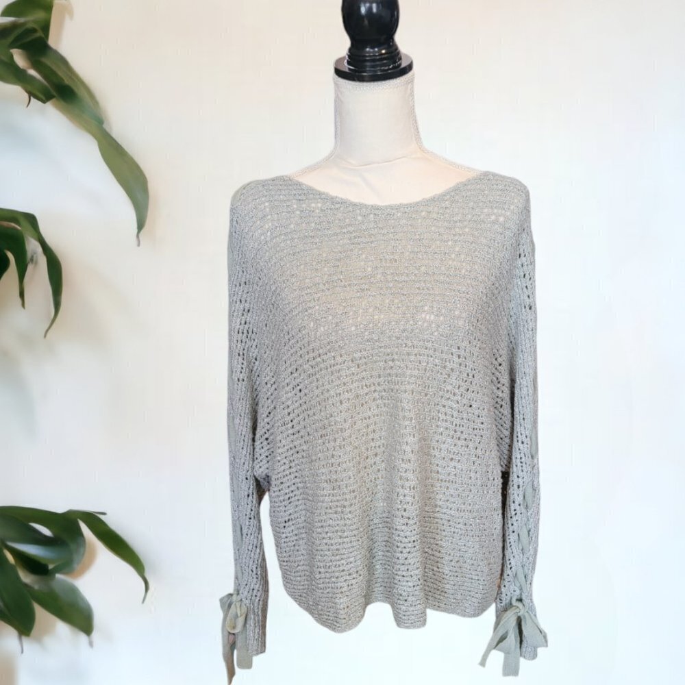 Jolt Pastel Sage Green Long Sleeve Open Weave Pullover Sweater in Size XL